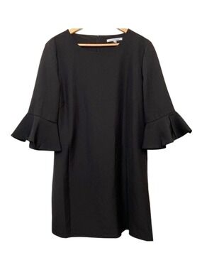 Debbie Shuchat black dress peplum 3/4 sleeves flattering little black dress 12